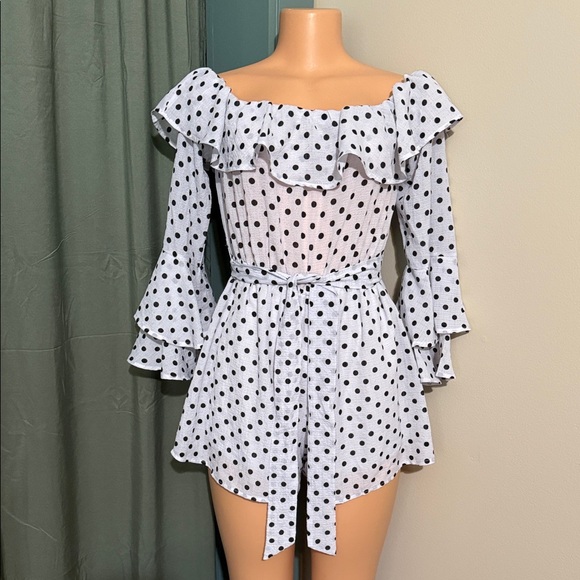 FAVLUX Pants - FavLux Off-Shoulder Polka Dot Romper - Size M